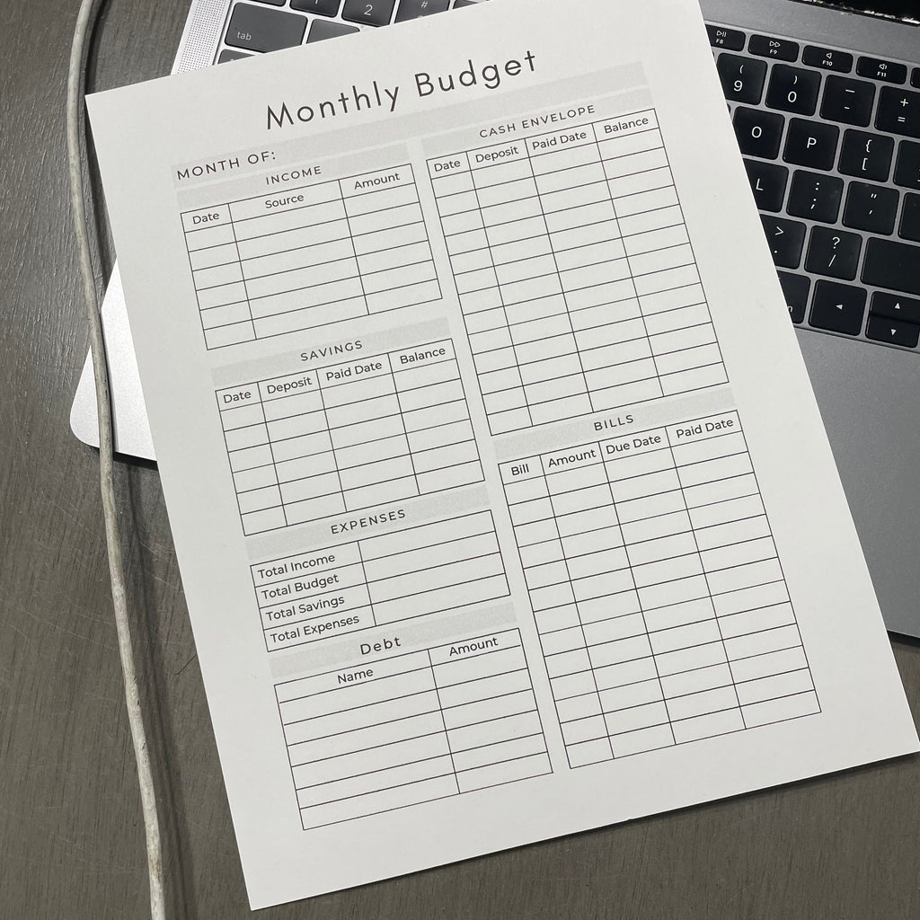 8.5 x 11 Monthly Budget Worksheet Printed*